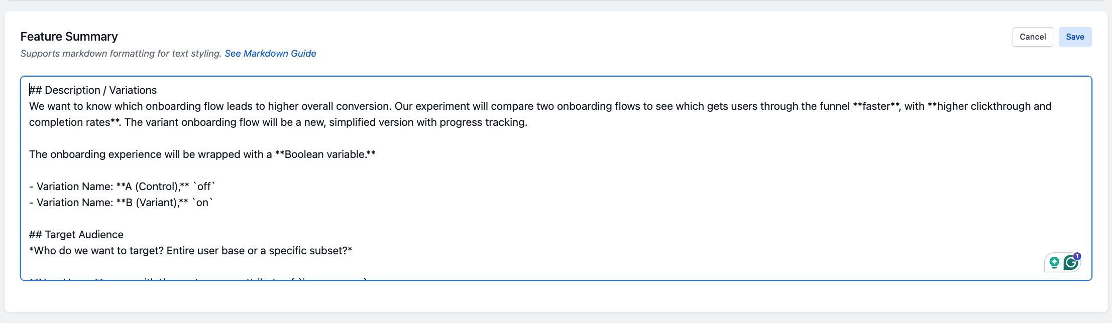 Feature Summary Section Example